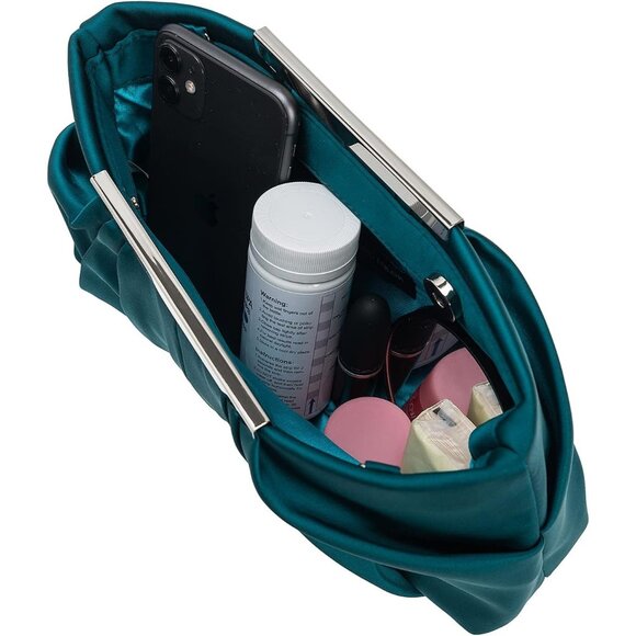 ⚡ Women's Elegant Evening Pleated Satin Simple Classy Formal Green Clutch Bag - Picture 6 of 6